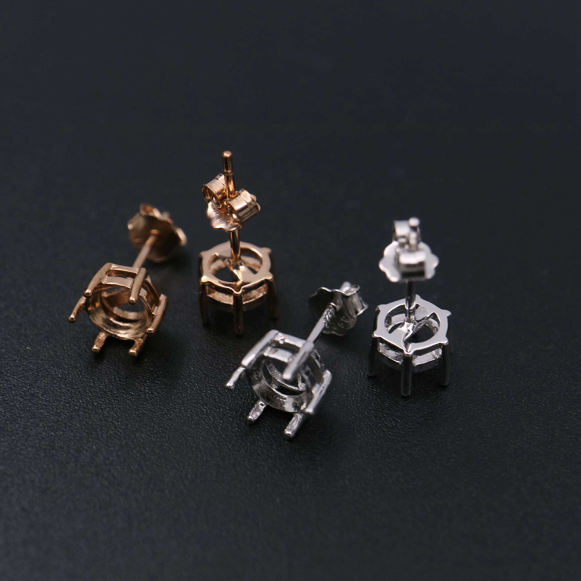 1Pair 5-8MM Round 6 Prong Rose Gold Plated Solid 925 Sterling Silver Studs Earrings Settings DIY Jewelry Supplies 1706040 - Click Image to Close